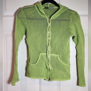 Fibers Barbara Lesser Green Mesh Zip Up Hooded Top Small